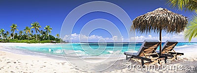 Chairs In Tropical Beach With Palm Trees Stock Photo