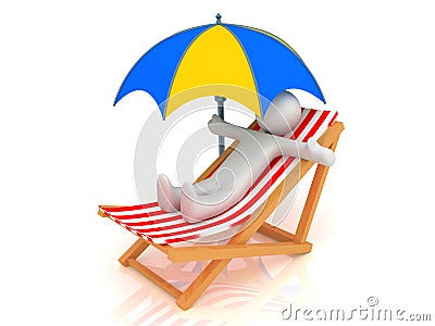 Chaise Longue, person and umbrella Stock Photo