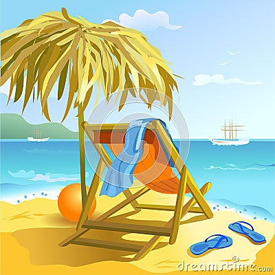 Chaise lounge on the beach Vector Illustration