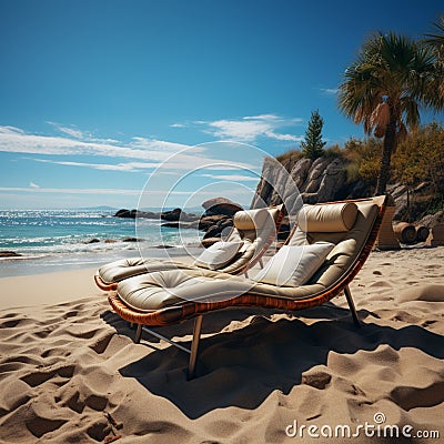 Chaise lounges on beach view Stock Photo