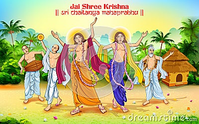 Chaitanya Mahaprabhu in devotion of Lord Krishna for Happy Janmashtami festival of India Vector Illustration