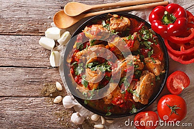 Chakhokhbili chicken stew with vegetables on the table. horizont Stock Photo