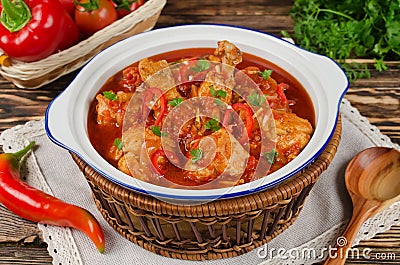 Chakhokhbili - chicken stewed with tomatoes Stock Photo