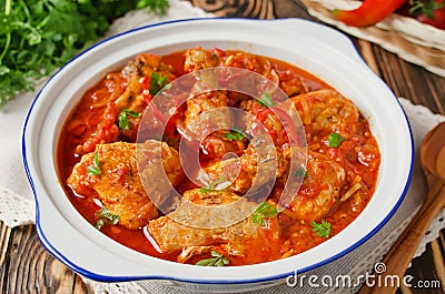 Chakhokhbili - chicken stewed with tomatoes Stock Photo