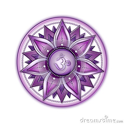 Chakra Symbols, Crown Chakra - SAHASRARA - Knowledge, Consciousness, Fullfillment, Spirituality - `I UNDERSTAND` Stock Photo