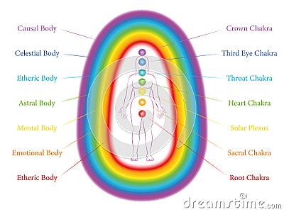 Chakras Aura Bodies Seven Layers Woman Vector Illustration