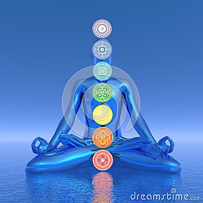 Chakras blue meditation - 3D render Stock Photo