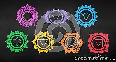 Chakras color chalk drawn vector set Stock Photo