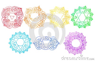 Chakras set Chakra silhouettes Line illustration Cartoon Illustration