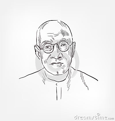 Chakravarti Rajagopalachari, Rajaji or C.R. famous Indian statesman, writer, lawyer vector sketch portrait Vector Illustration