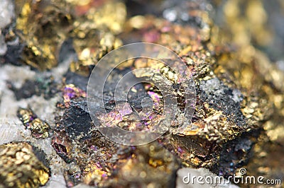 Chalcopyrite Copper iron sulfide mineral Macro. Stock Photo