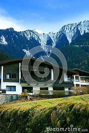 Chalet In Austrian Alps Stock Photo