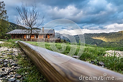 Chalet in clouding sky in ChambÃ©ry, France Stock Photo