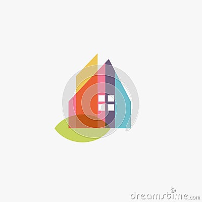 Chalet home logo eco house design sign, chalet abstract color icon. Colorful cottage, townhouse, duplex house. Overlay Vector Illustration