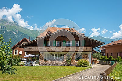 Chalet house in a small swiss commune, non-tourist place. Stock Photo