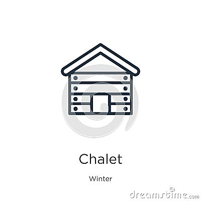 Chalet icon. Thin linear chalet outline icon isolated on white background from winter collection. Line vector chalet sign, symbol Vector Illustration