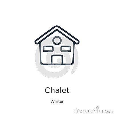Chalet icon. Thin linear chalet outline icon isolated on white background from winter collection. Line vector sign, symbol for web Vector Illustration