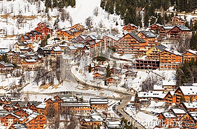 Chalet on the slopes of the valley Meribel. Ski Resort Meribel Editorial Stock Photo