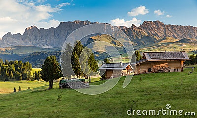 Chalets at Seiser Alm, South Tyrol, Italy Stock Photo