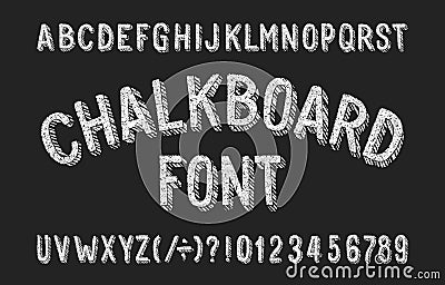 Chalk alphabet font. Hand drawn messy letters and numbers. Vector Illustration