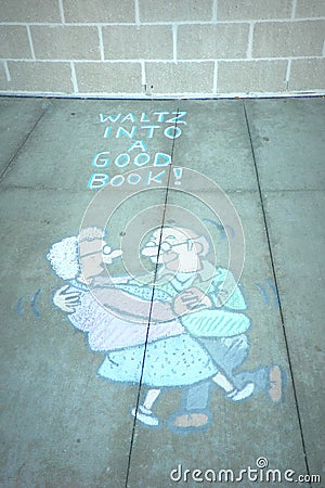Chalk Art Elderly Couple Waltzing Stock Photo
