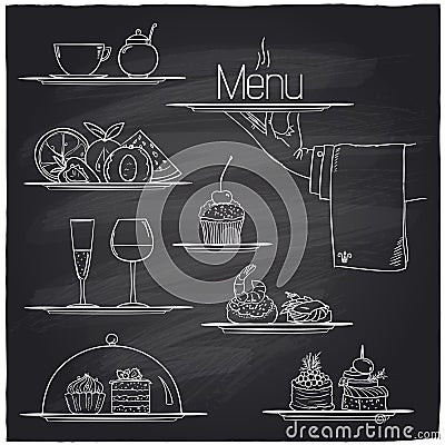 Chalk banquet food symbols. Vector Illustration