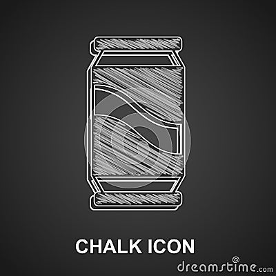 Chalk Beer can icon isolated on black background. Vector Vector Illustration