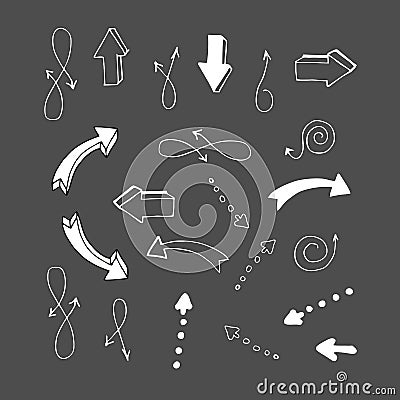 Chalk on blackboard. Vector illustration. Set. Badges. Arrows, pointer, arrow with callouts. Vector Illustration