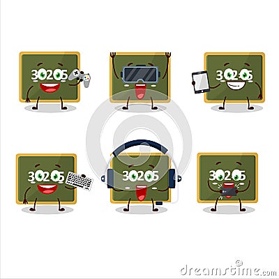 Chalk board cartoon character are playing games with various cute emoticons Vector Illustration