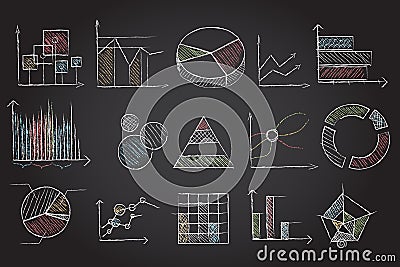 Chalk board charts. Chalkboard doodle diagrams vector Vector Illustration