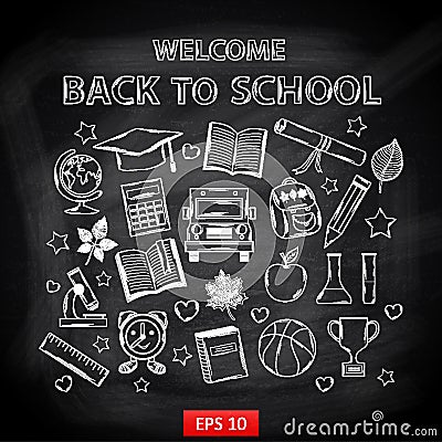 Chalk board Welcome back to school Vector Illustration