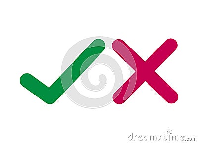 Chalk Checkmark and X or Confirm and Deny Icon Vector Illustration