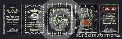 Chalk Christmas menu blackboard designs set. Vector hand drawn illustration with holidays menu Vector Illustration