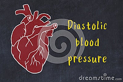 Learning cardio system concept. Chalk drawing of human heart and inscription Diastolic blood pressure Stock Photo