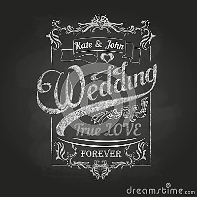 Chalk drawing.Wedding decorations Vector Illustration