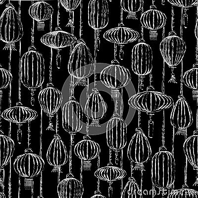 Chalk drawings of asian paper lanterns pattern Vector Illustration