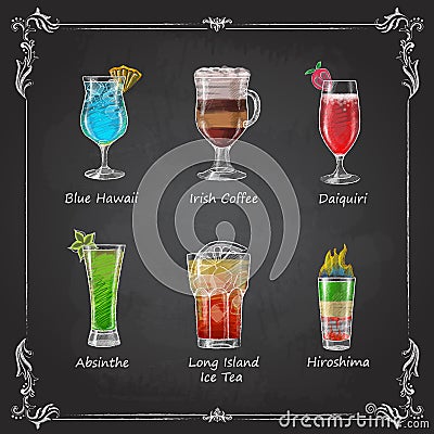 Chalk drawings. cocktail menu Vector Illustration