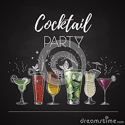 Chalk drawings. cocktail menu Vector Illustration