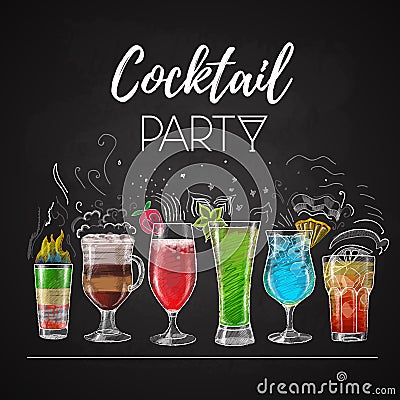 Chalk drawings. cocktail menu Vector Illustration