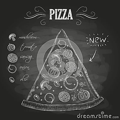 Chalk drawings. Pizza Vector Illustration