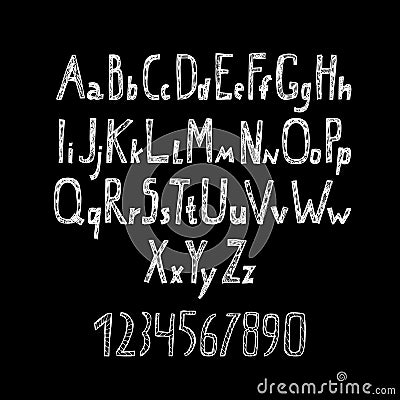 Chalk drawn alphabet and numbers Vector Illustration