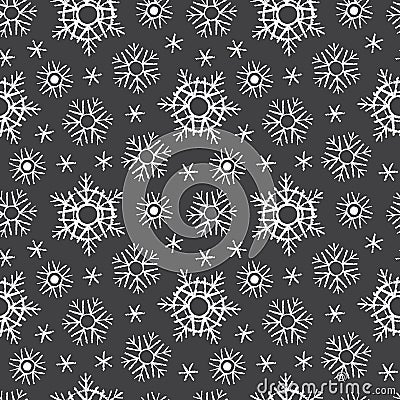 Chalk drawn on black board snowflakes winter seamless pattern Vector Illustration