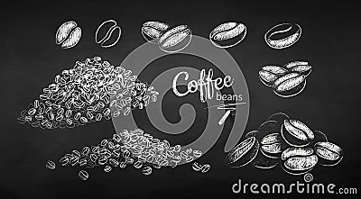 Chalk drawn sketches set of coffee beans Vector Illustration
