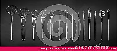 Chalk drawn vector set of makeup brushes Vector Illustration