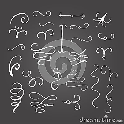 Chalk flourished design elements set. Vector Illustration