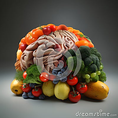 Chalk hand drawn brain picture with assorted food for brain health and good memory Stock Photo