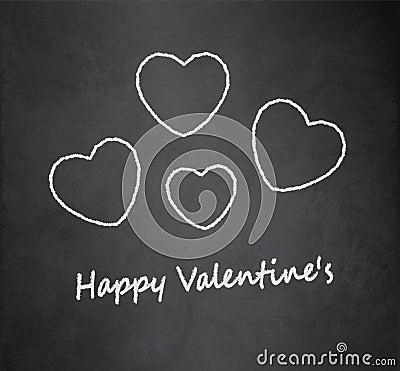 Chalk heart with text Happy Valentines on blackboard Vector Illustration