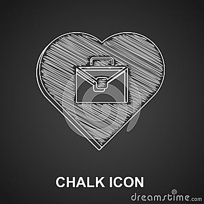 Chalk Heart with text work icon isolated on black background. Vector Vector Illustration