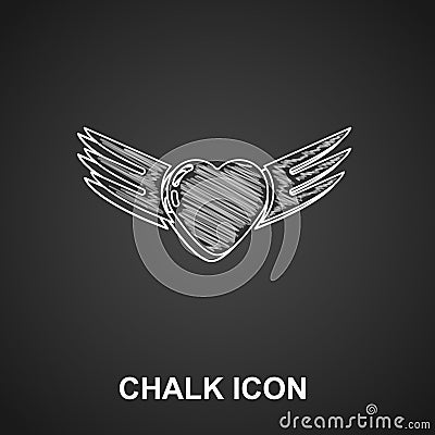 Chalk Heart with wings icon isolated on black background. Love symbol. Valentines day. Vector Vector Illustration