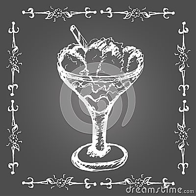 Chalk ice cream in glass with cinnamon stick. Vector Illustration